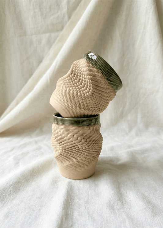 Puncta Krem Rengi Yeşil Tekli Seramik Bardak
