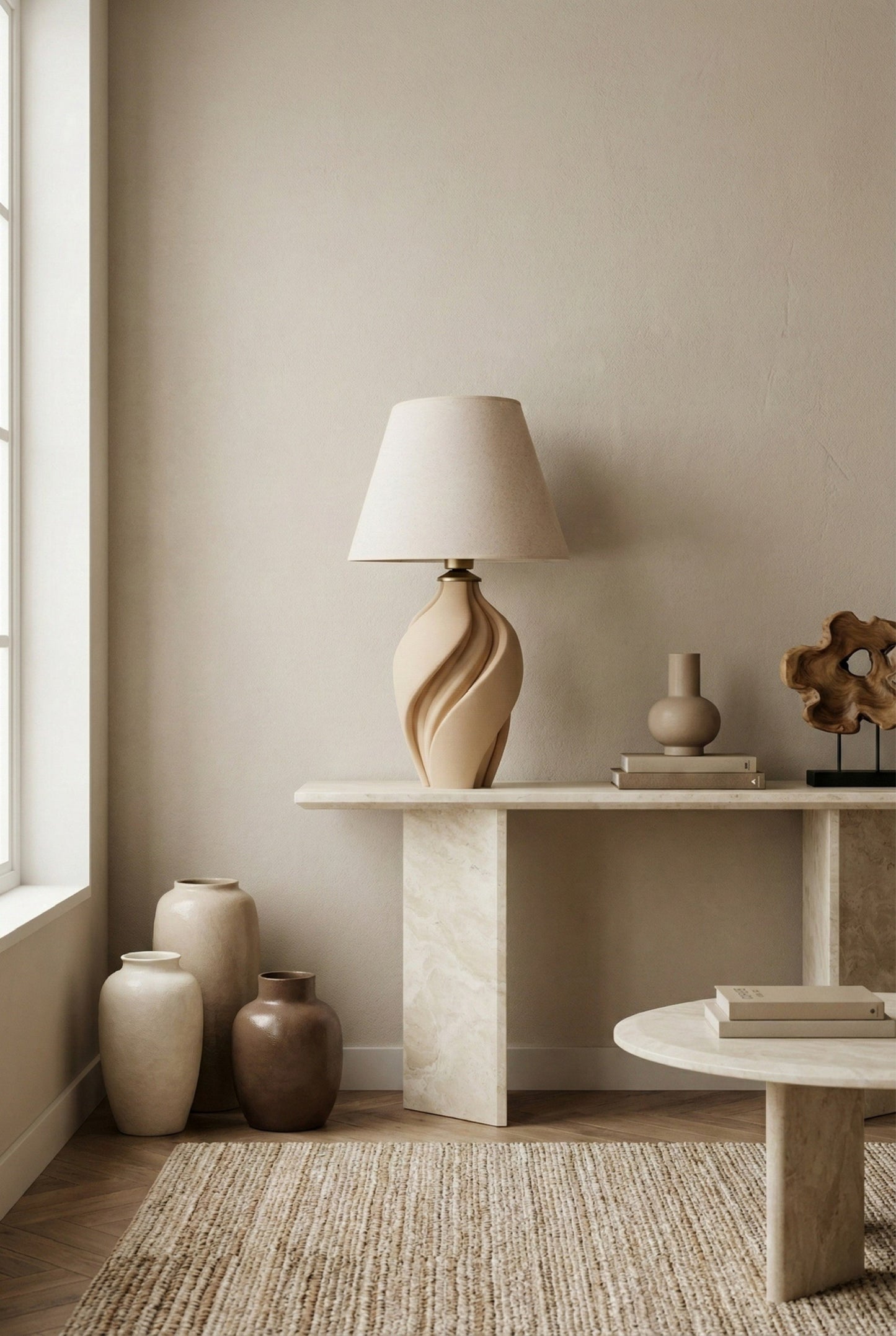 Valley Bej Seramik Abajur